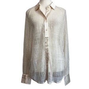 NWT JASON WU CREAM SEETHROUGH LACE SATIN BUTTON DOWN TUNIC